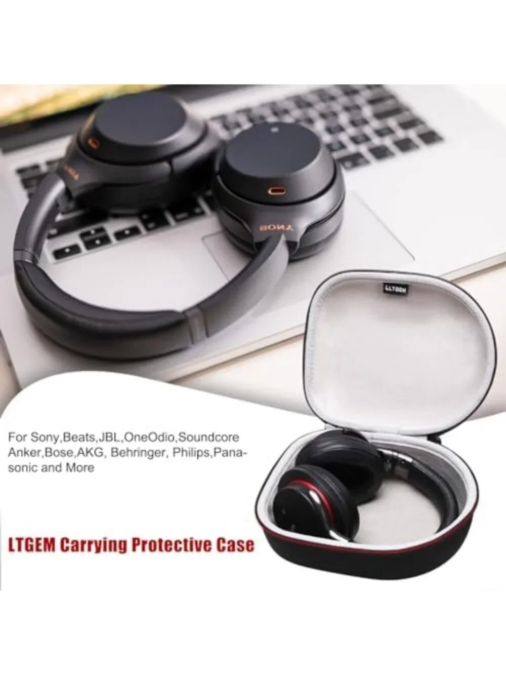 Stylish Gray Headphone Case for ATH-M20x, Raycon, JBL, Sony & Anker Models